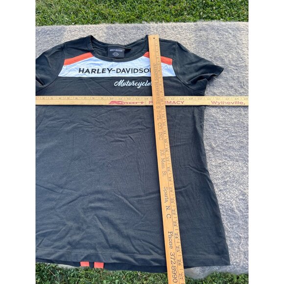 Harley-Davidson Womens Black Tee Embroidered Logo Print Size L Motorcycle Sport - Picture 4 of 9